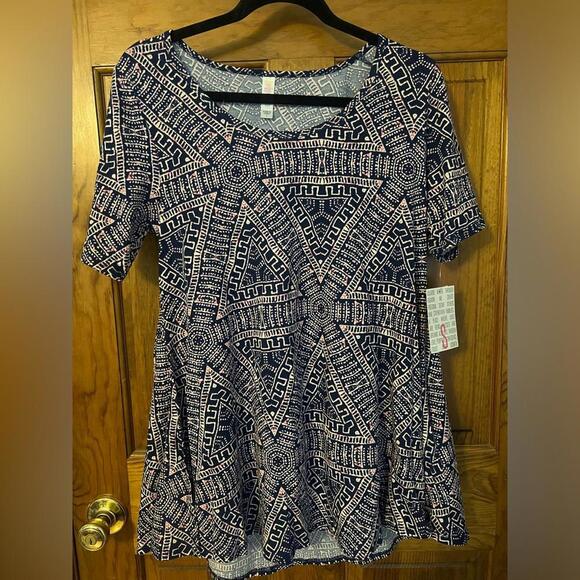 LuLaRoe Perfect T Top Small T Shirt Blue Pink Cream Flowy Blouse Slits Shirt NWT - Picture 1 of 8